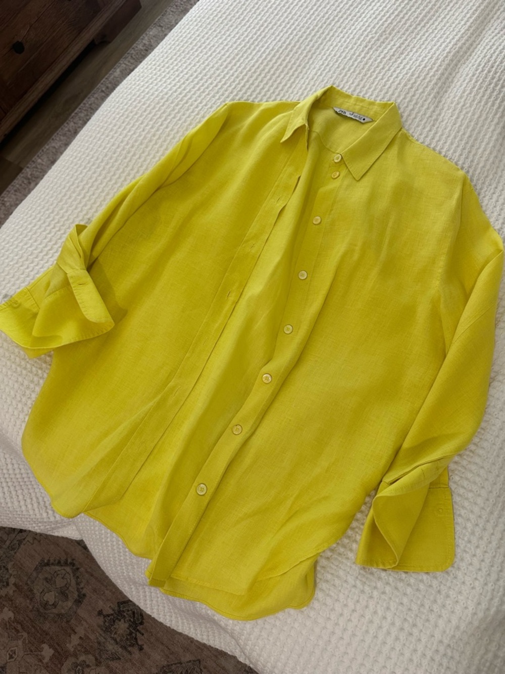 ZARA linen Lightweight Yellow Button-Up Shirt
